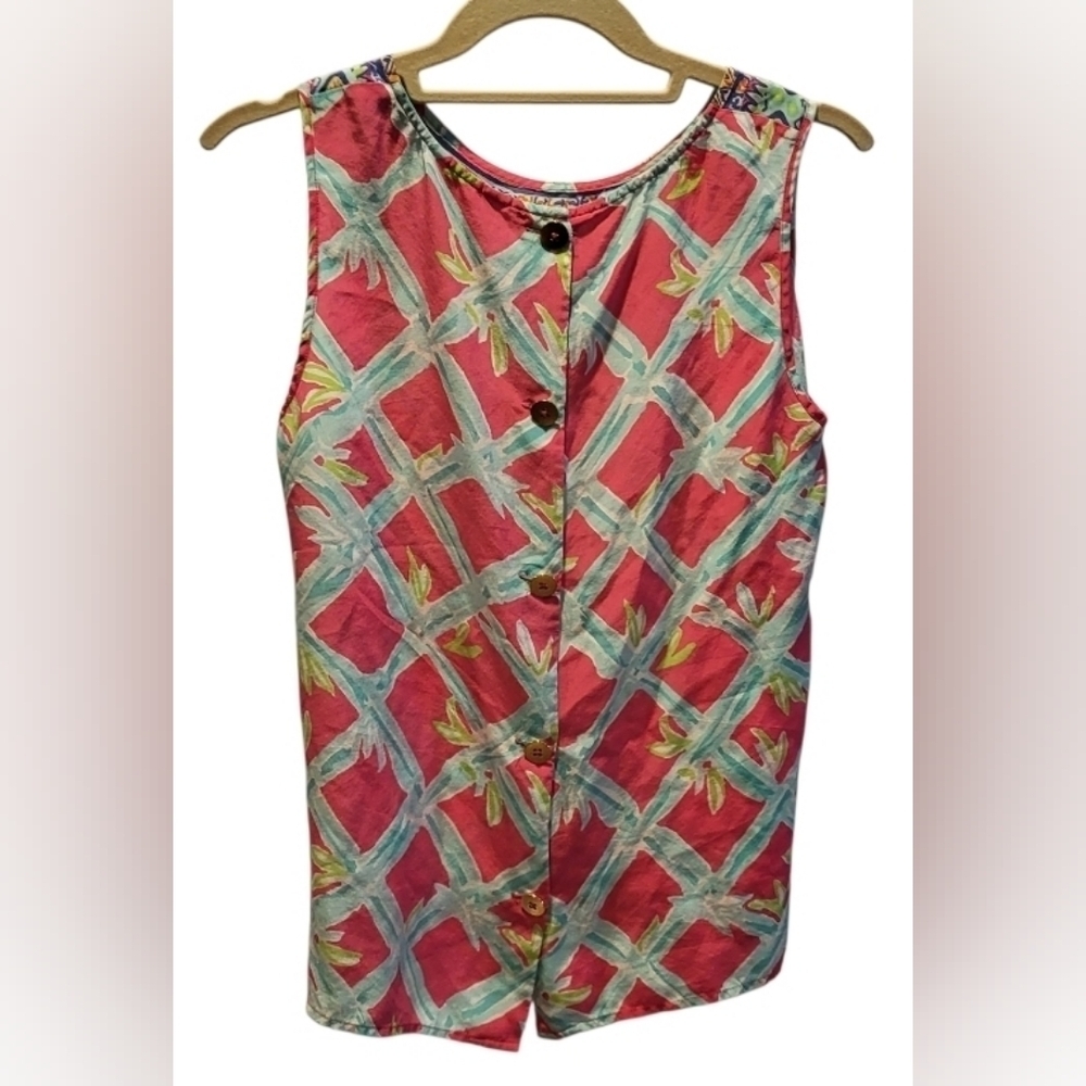 Lilly Pulitzer Iona Shell 100% Silk Sleeveless Button Back Shirt Pink Size Small - Picture 2 of 8